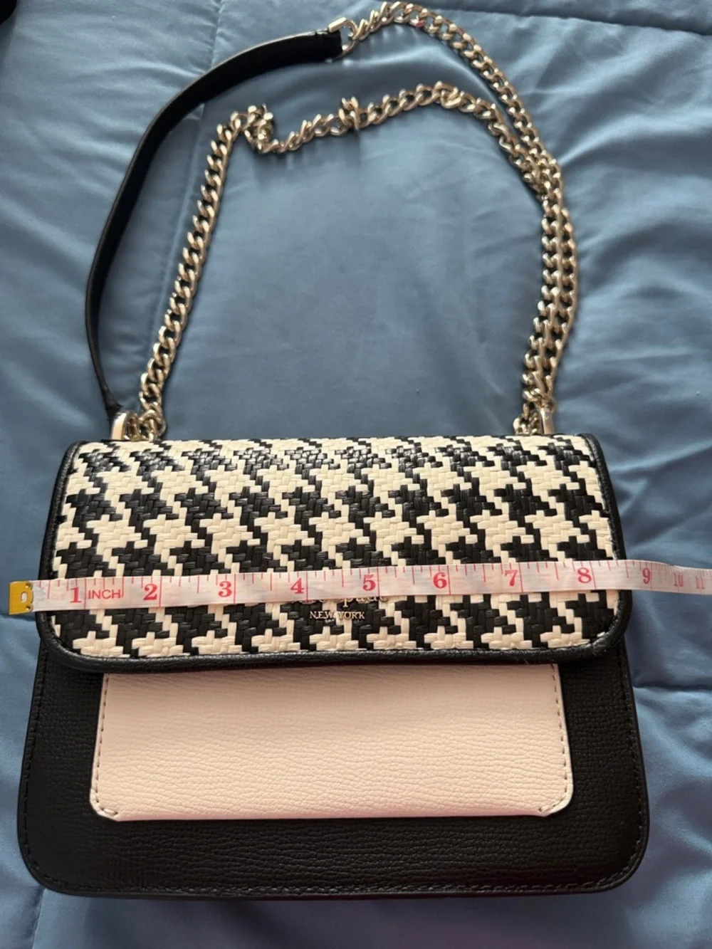 kate spade Black & White Houndstooth Crossbody with silver Chain